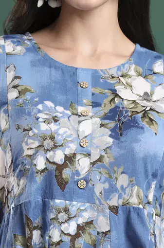 blue floral print a-line maternity kurta trouser dupatta set