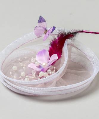 Purple net pearl fascinator 2