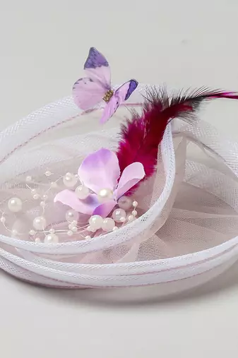 Purple net pearl fascinator