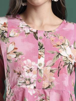 pink floral print a-line maternity kurta trouser dupatta set 4