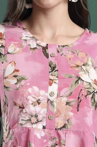 pink floral print a-line maternity kurta trouser dupatta set