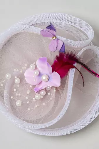 Purple net pearl fascinator