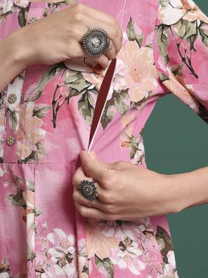 pink floral print a-line maternity kurta trouser dupatta set 5