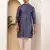 Men navy blue textured kurta with white pyjama set