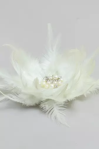 White pearl feather hair clip