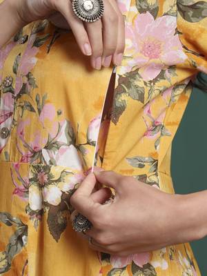 yellow floral print a-line maternity kurta trouser dupatta set 5