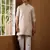Men beige embroidered kurta with white pyjama set