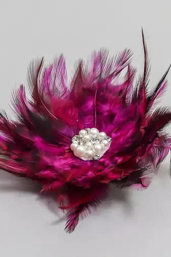 Pink pearl feather hair clip