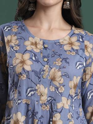 blue floral print maternity a-line kurta trouser dupatta set 4