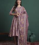 yellow floral print maternity a-line kurta trouser dupatta set