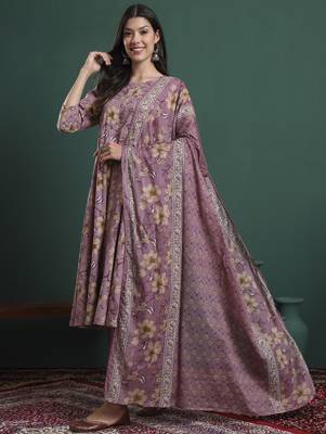 yellow floral print maternity a-line kurta trouser dupatta set 2