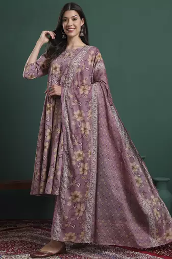 yellow floral print maternity a-line kurta trouser dupatta set