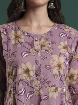 yellow floral print maternity a-line kurta trouser dupatta set 4