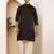 Men's black printed straight kurta with white churidar