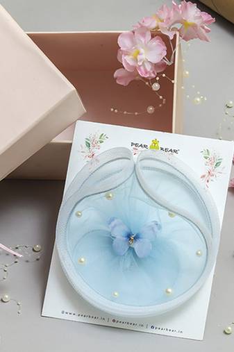 Blue net pearl fascinator