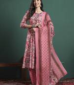 pink floral print maternity a-line kurta trouser dupatta set