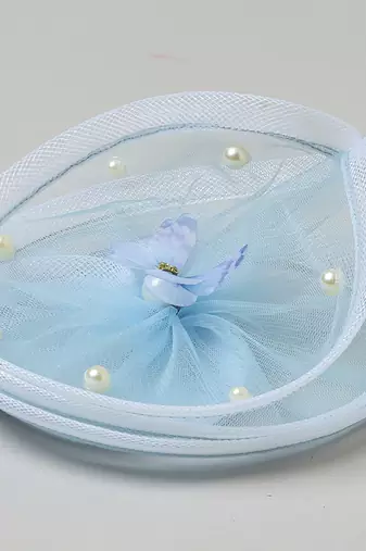 Blue net pearl fascinator
