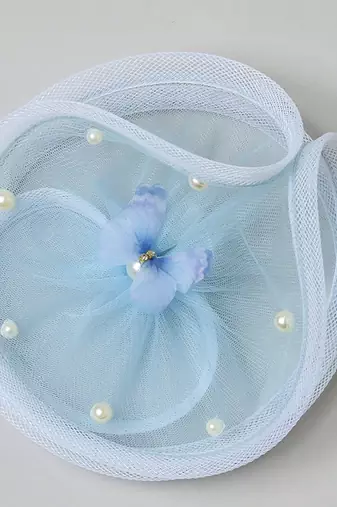 Blue net pearl fascinator