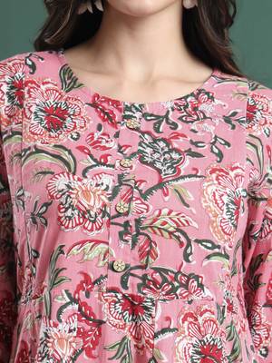 pink floral print maternity a-line kurta trouser dupatta set 4