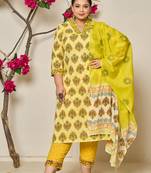 yellow ethnic motifs sequins work straight plus size kurta trouser dupatta set