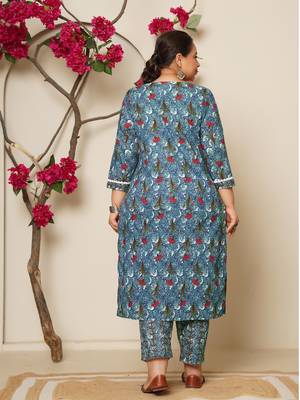 grey cotton straight plus size kurta dupatta pant set 3