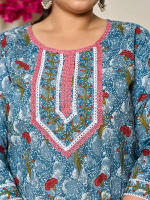 grey cotton straight plus size kurta dupatta pant set 4