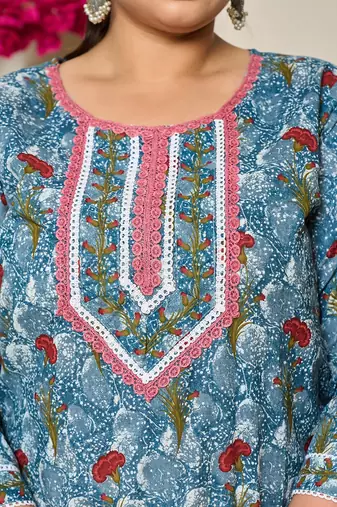 grey cotton straight plus size kurta dupatta pant set