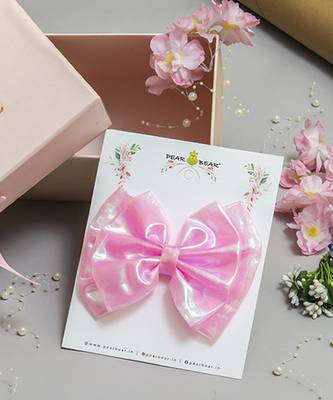 Pink plain satin hair bow 2