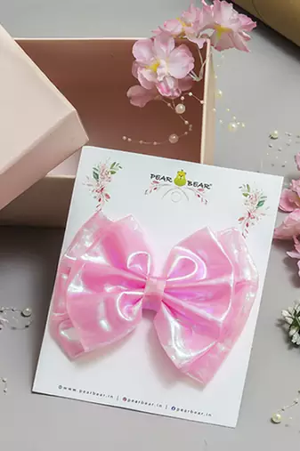 Pink plain satin hair bow