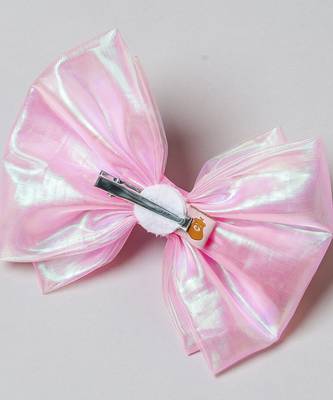 Pink plain satin hair bow 3
