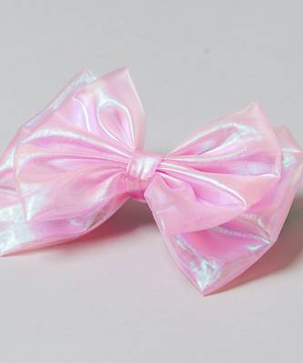 Pink plain satin hair bow 4