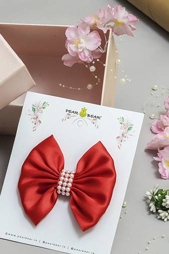 Red plain satin hair bow