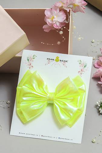 Green plain satin hair bow