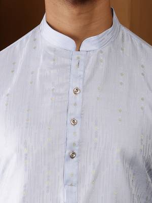 Men's light blue textured kurta with white churidar 5
