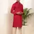 Men's red embroidered silk blend kurta with beige churidar