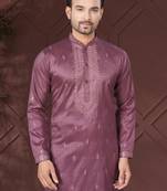 Purple pure silk with embroidery work kurta pyjama for mens wear