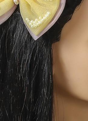 Yellow net pearl hair bow 1