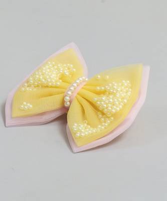 Yellow net pearl hair bow 2