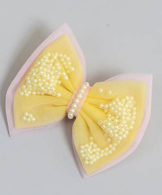 Yellow net pearl hair bow 3