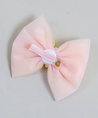 Yellow net pearl hair bow 4