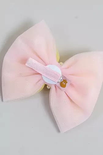 Yellow net pearl hair bow