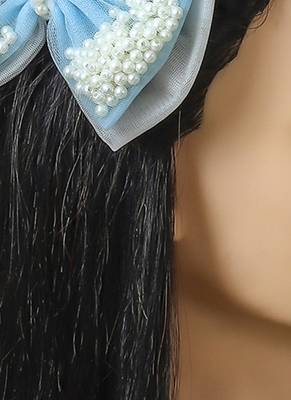 Blue  net pearl hair bow 1