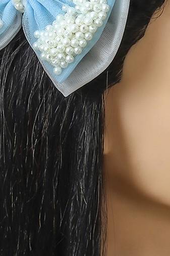 Blue  net pearl hair bow