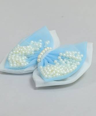 Blue  net pearl hair bow 2