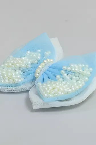 Blue  net pearl hair bow