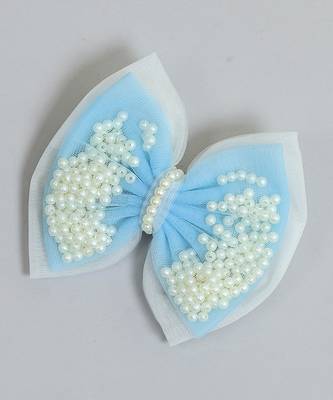 Blue  net pearl hair bow 3