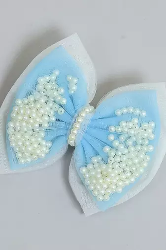 Blue  net pearl hair bow