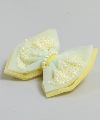 Yellow net pearl hair bow 2