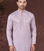 Lavender pure silk with embroidery work kurta pyjama for mens wear