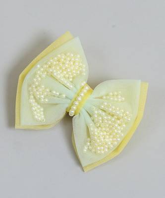 Yellow net pearl hair bow 3